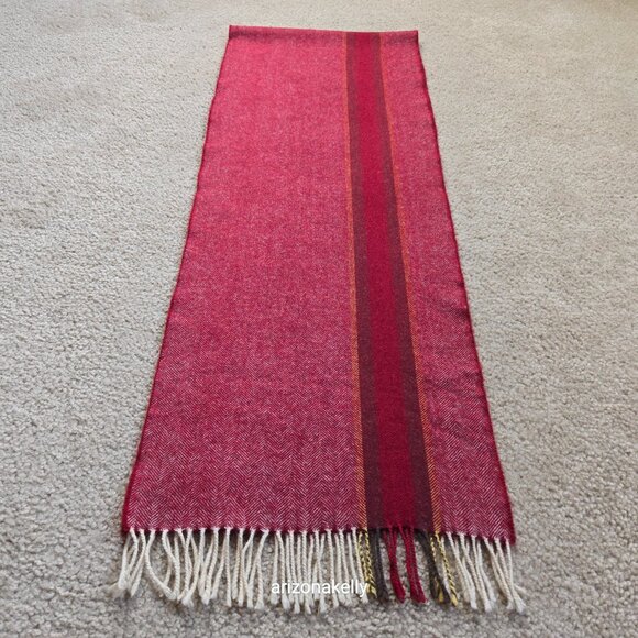 NWOT Wool Herringbone Burgundy Scarf with Big Stripe - Picture 6 of 13